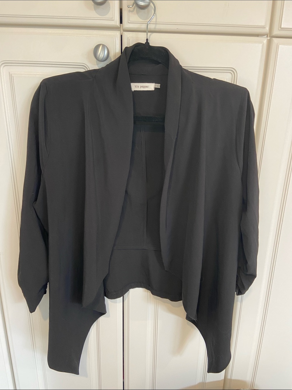 Blu Pepper Black Draped Open-Front Jacket